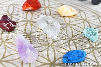 Chakra Balancing Crystals Close Up Stock Photo