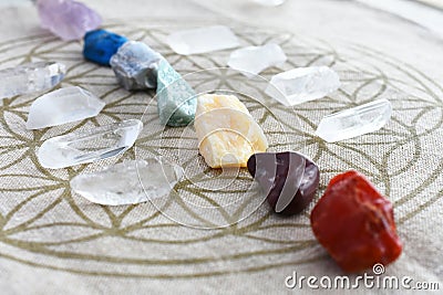 Chakra Balancing Crystals Close Up Stock Photo