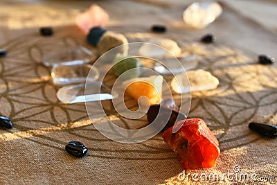 Chakra Balancing Crystals Close Up Stock Photo