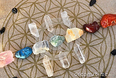 Chakra Balancing Crystals Close Up Stock Photo