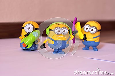 Close up image of children soft minion toys Editorial Stock Photo