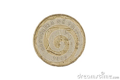 Filipino five piso coin isolated on a white background Stock Photo