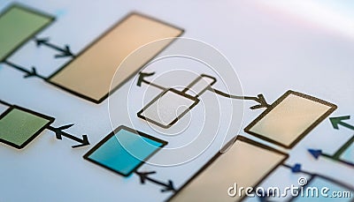 Flowchart showing various steps of a process, representing workflow, stages, and methodology Stock Photo