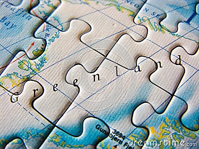 Close up of a jigsaw puzzle map depicting Greenland Editorial Stock Photo