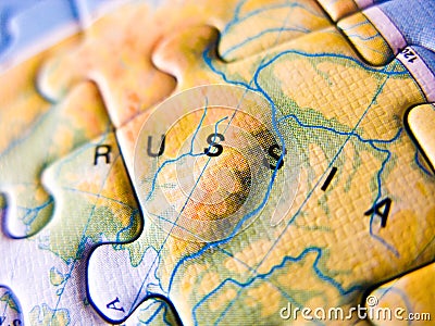 Close up of a jigsaw puzzle map depicting Russia Editorial Stock Photo