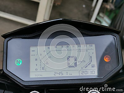 Close up image of motorcycle digital speedo meter. Stock Photo