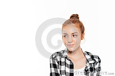 Close up image of mystery ginger woman in shirt Stock Photo