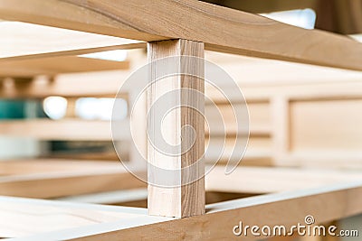 New wooden beams joined with each other Stock Photo