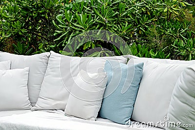 Image of Seating sofa cushion in the garden Stock Photo