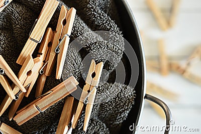 Old Fashioned Wooden Clothpins Stock Photo