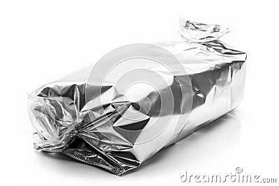 Ai Generative Close up of aluminum foil bag on white background Stock Photo