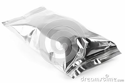 Ai Generative Close up of aluminum foil bag on white background Stock Photo