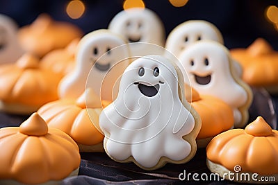 Close-up image Smiling face Casper Halloween-themed cookies Stock Photo