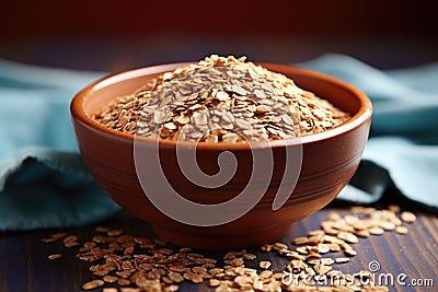 close-up image of whole grain cereal in a ceramic bowl Stock Photo