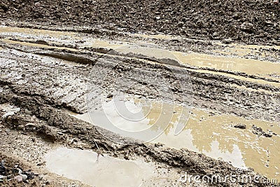 Close-up of the imprint of the tire tread of the wheel of a heavy construction truck Stock Photo