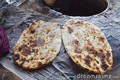 Close-up of Indian breads (Kulcha), Amritsar, Punjab, India Stock Photo