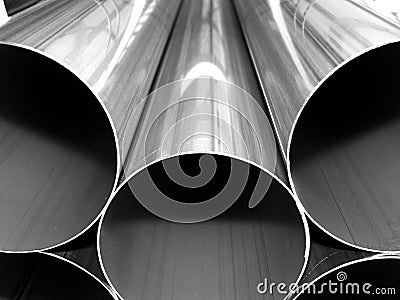 Close up from inox steel large pipes on black and white Stock Photo