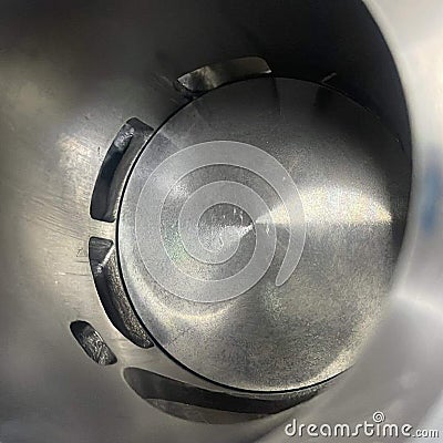 close-up inside of engine pistons and cylinder. Stock Photo