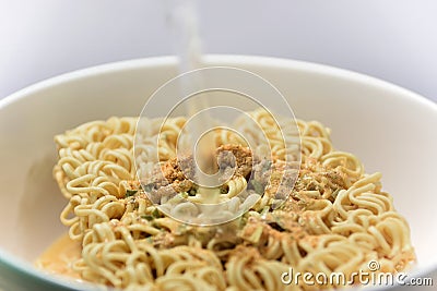 Close up instant noodle soup flavor Stock Photo