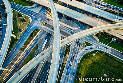 Close up Interchange , Loops , and Highways Interstate 35 and Toll Road 45 Austin Texas Transportation Editorial Stock Photo