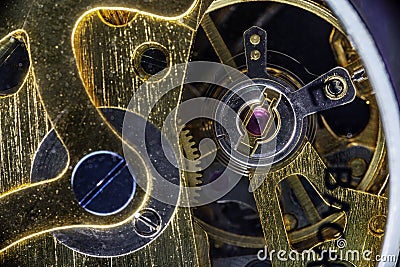 Close-up of the internal mechanism of a vintage analog self-winding watch Stock Photo