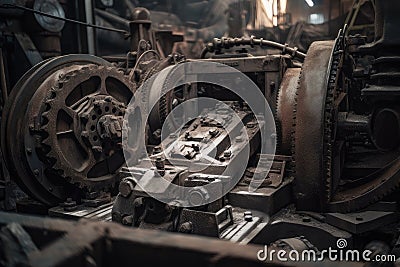 close-up of intricate machinery, processing valuable metal from raw ore Stock Photo