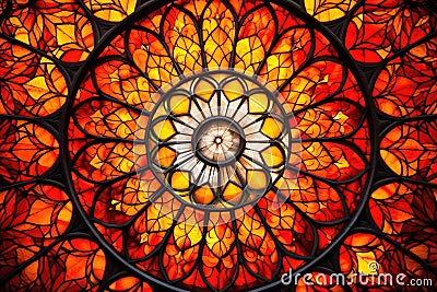 close up of an intricate mandala design on a stained glass Stock Photo