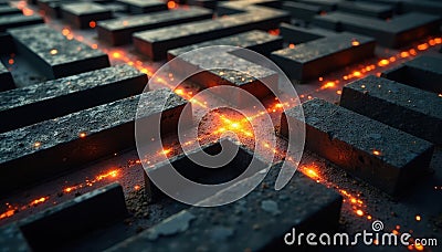Close up intricate maze, highlighting crossroads , abstract, path, problem Stock Photo