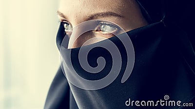 Close up of islamic woman wearing hijab Stock Photo