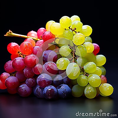 close-up of an isolated grape, capturing intricate details and texture. Assorted grapes of varying varieties and colors. Stock Photo