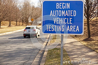 Begin Automated Vehicle Testing Area road sign Stock Photo