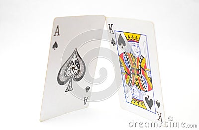 Close up of isolated king and spade A card. Stock Photo