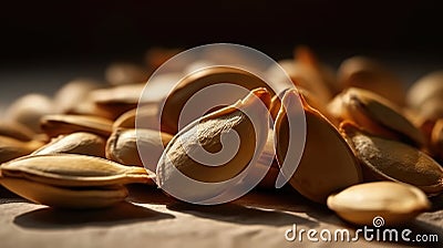 Close-Up of Isolated Pumpkin Seeds on Dark Background Stock Photo