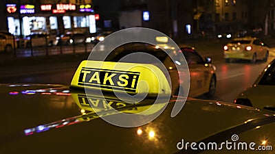 Close up of Istanbul taxi at night. Stock Photo