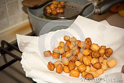 Close Up Of An Italian Traditional Fried Food Called Strufoli Stock Photo