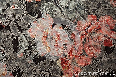 Close-up of jacquard fabric with floral print Stock Photo