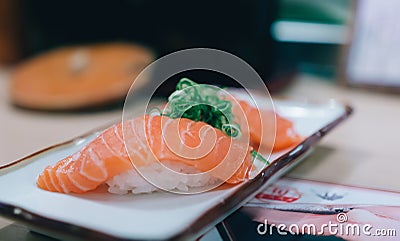 Close up japanese with sushi sashimi on desk Stock Photo