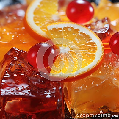 Close-up jelly texture. Colorful bright fruit and berry jelly marmalade with fresh berries. Stock Photo