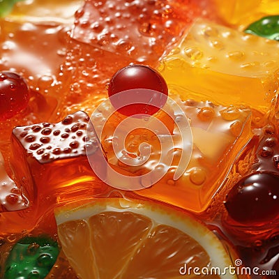 Close-up jelly texture. Colorful bright fruit and berry jelly marmalade with fresh berries. Stock Photo