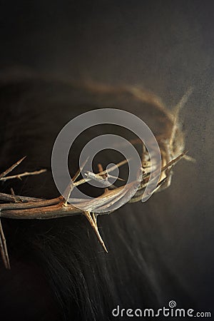 Close Up of Jesus Wearing the Crown of Thorns Stock Photo