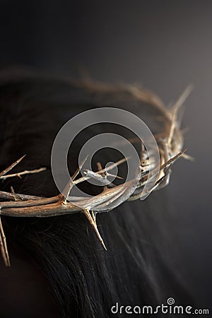 Close Up of Jesus Wearing the Crown of Thorns Stock Photo