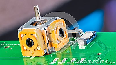 Close-up of joystick axis analog sensor module and electronic components on PCB Stock Photo