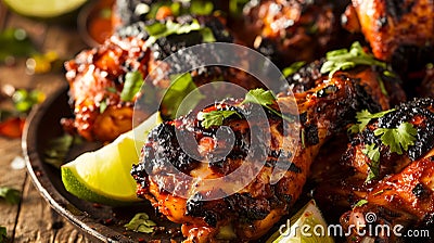 Close-Up of Juicy Caribbean Jerk Chicken with Spicy Marinade Stock Photo