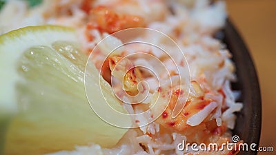 Close up Kaisendon or The raw fish on rice comes with crab, hotate . It is Japanese food Stock Photo