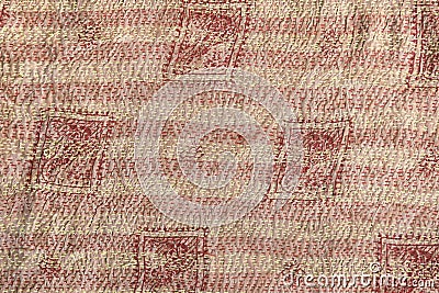 Close-up of kantha stitch recycled vintage silk fabric. Needlework technic of textile decoration, DIY kantha quilt. Handmade Stock Photo
