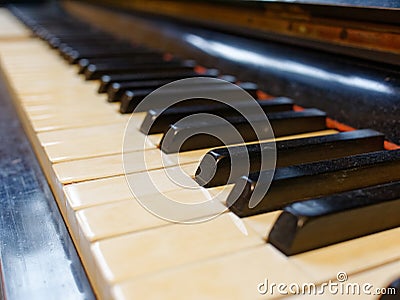 Close up of keys of piano perspective view Stock Photo