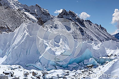 Close up of Khumbu glacier from Everest Base. Stock Photo