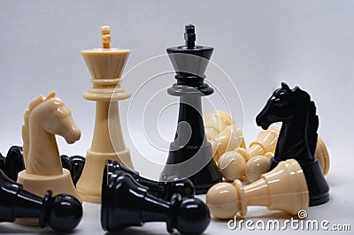 Close up of kings of chess game. Battle, strategy and tactics. Stock Photo