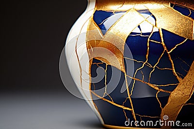 close-up of kintsugi gold seams on pottery Stock Photo