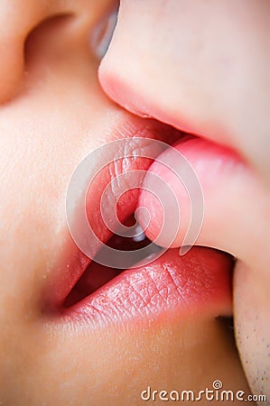 Close-up of kissing lips Stock Photo